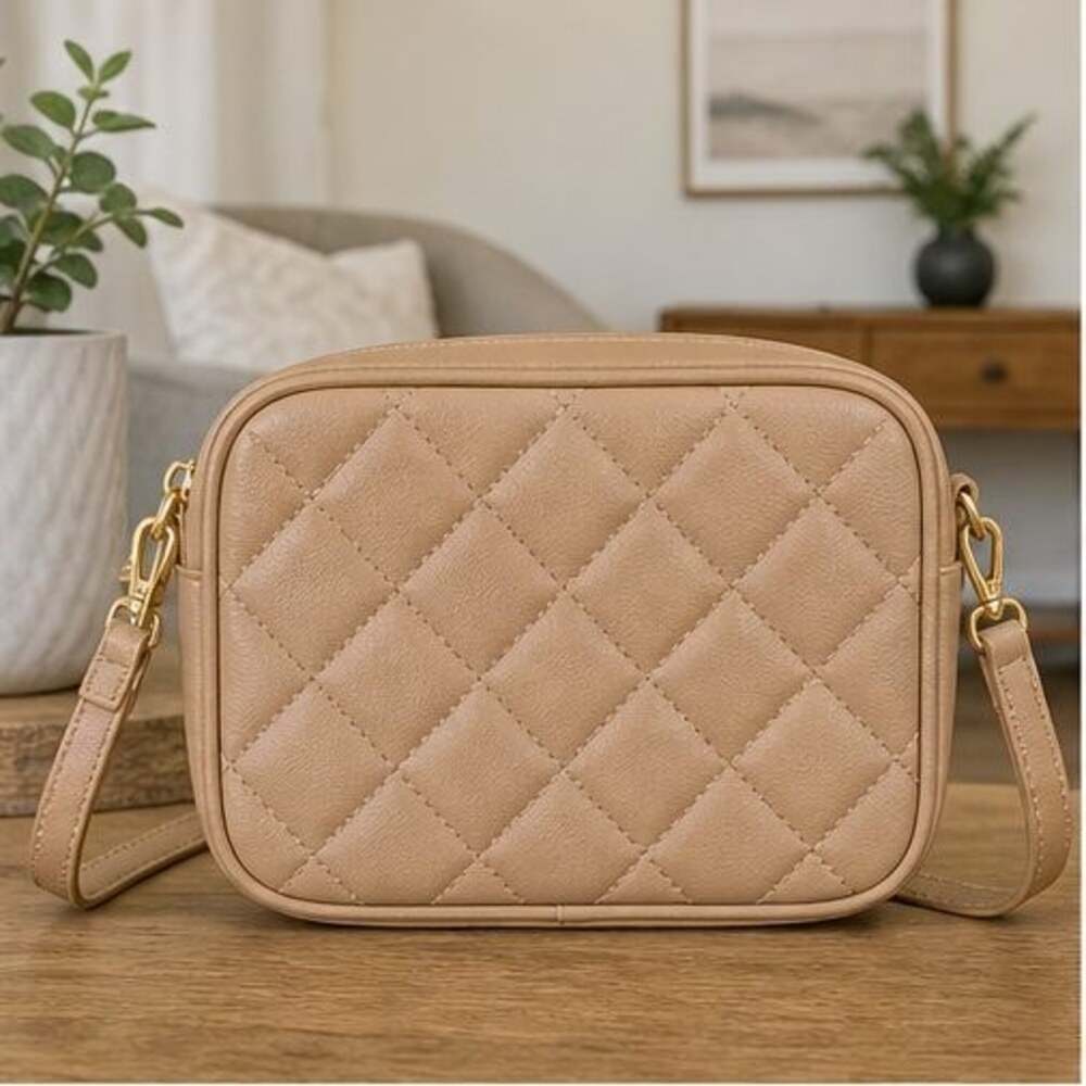 Tan Quilted Crossbody Bag